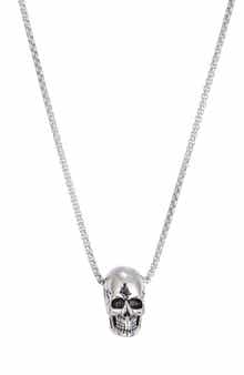 Men's Silver Plated Skull Pendant Necklace