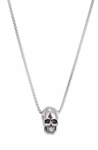 Men's Silver Plated Skull Pendant Necklace