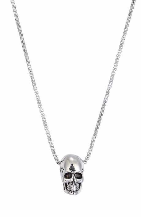 Men's Silver Plated Skull Pendant Necklace