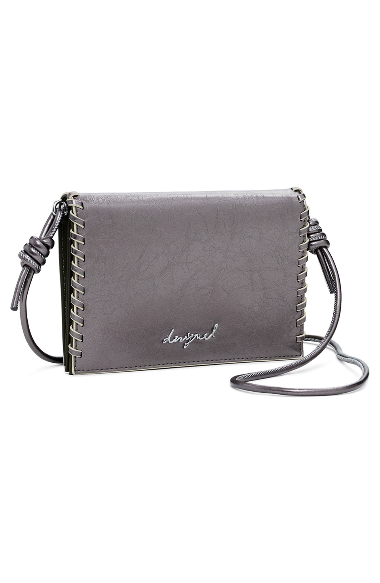 Desigual Metallic Faux Leather Crossbody Bag, Alternate, color, Silver