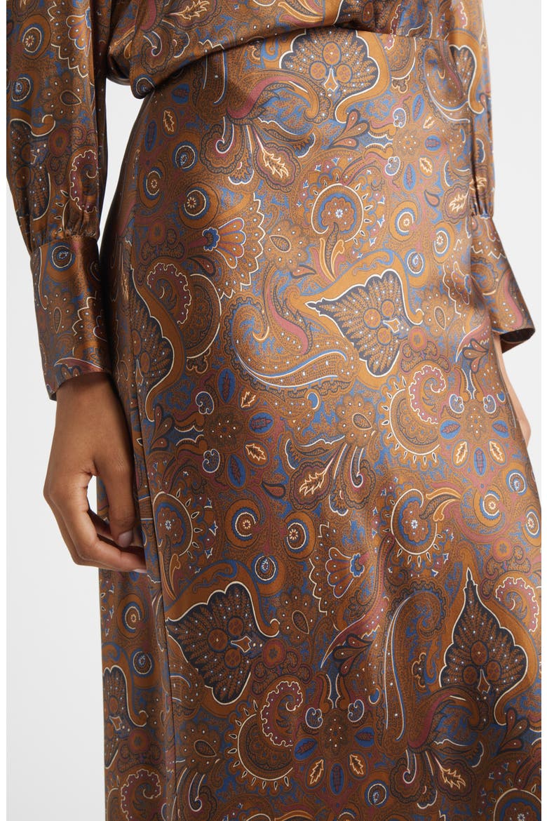 Clover Bias Cut Silk Blend Skirt, Alternate, color, WALNUT MULTI