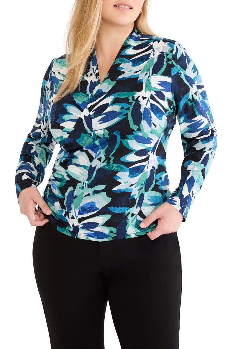 Giverny Knit Faux Wrap Top, Main, color, GREEN MULTI