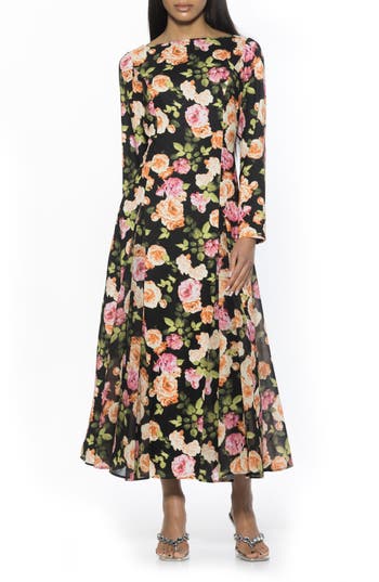 Alexia Admor Elodie Floral Long Sleeve Maxi Dress In Black Floral