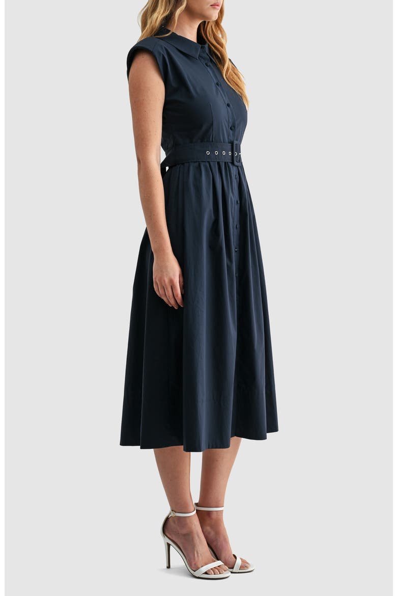 Belted A-Line Midi Shirtdress, Alternate, color, NAVY