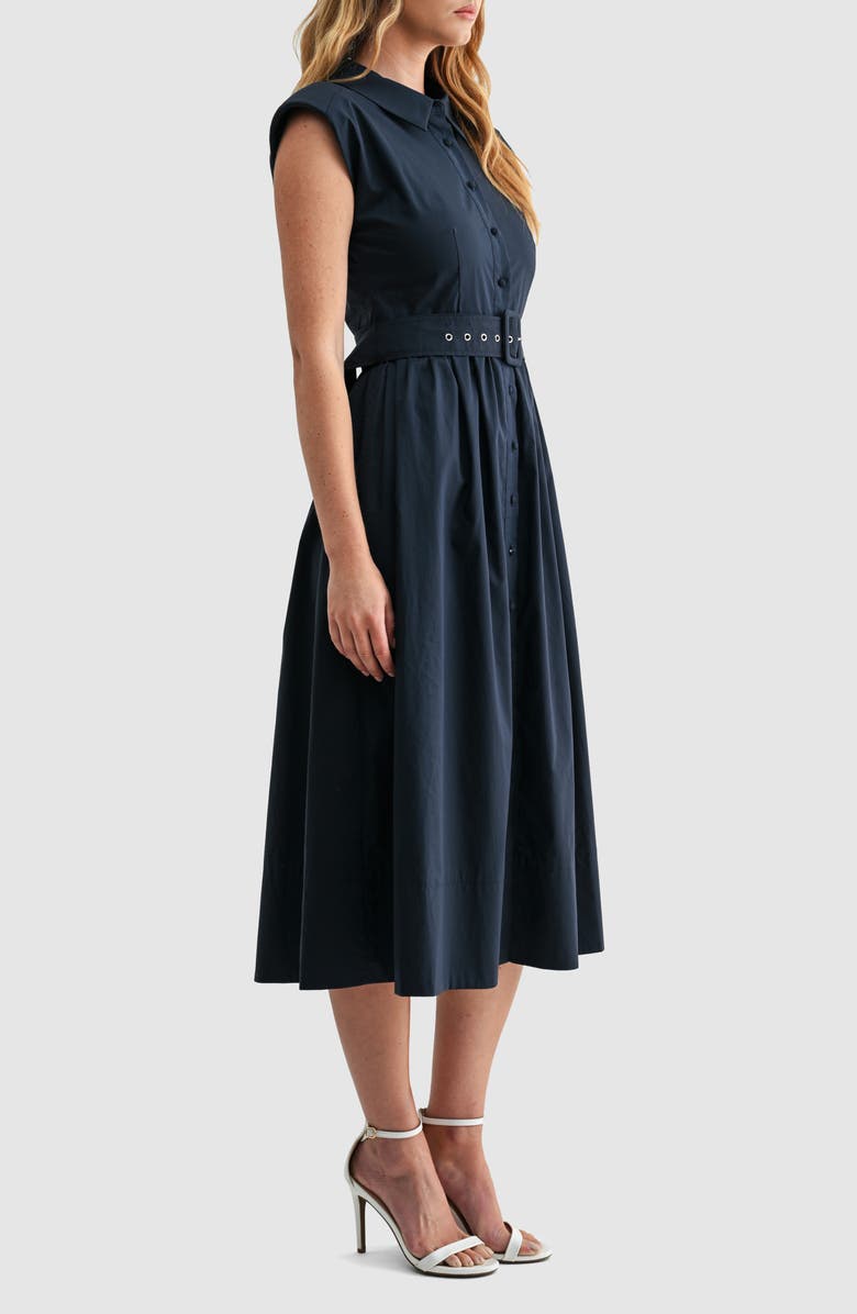 Mila Mae Belted A-Line Midi Shirtdress, Alternate, color, Navy