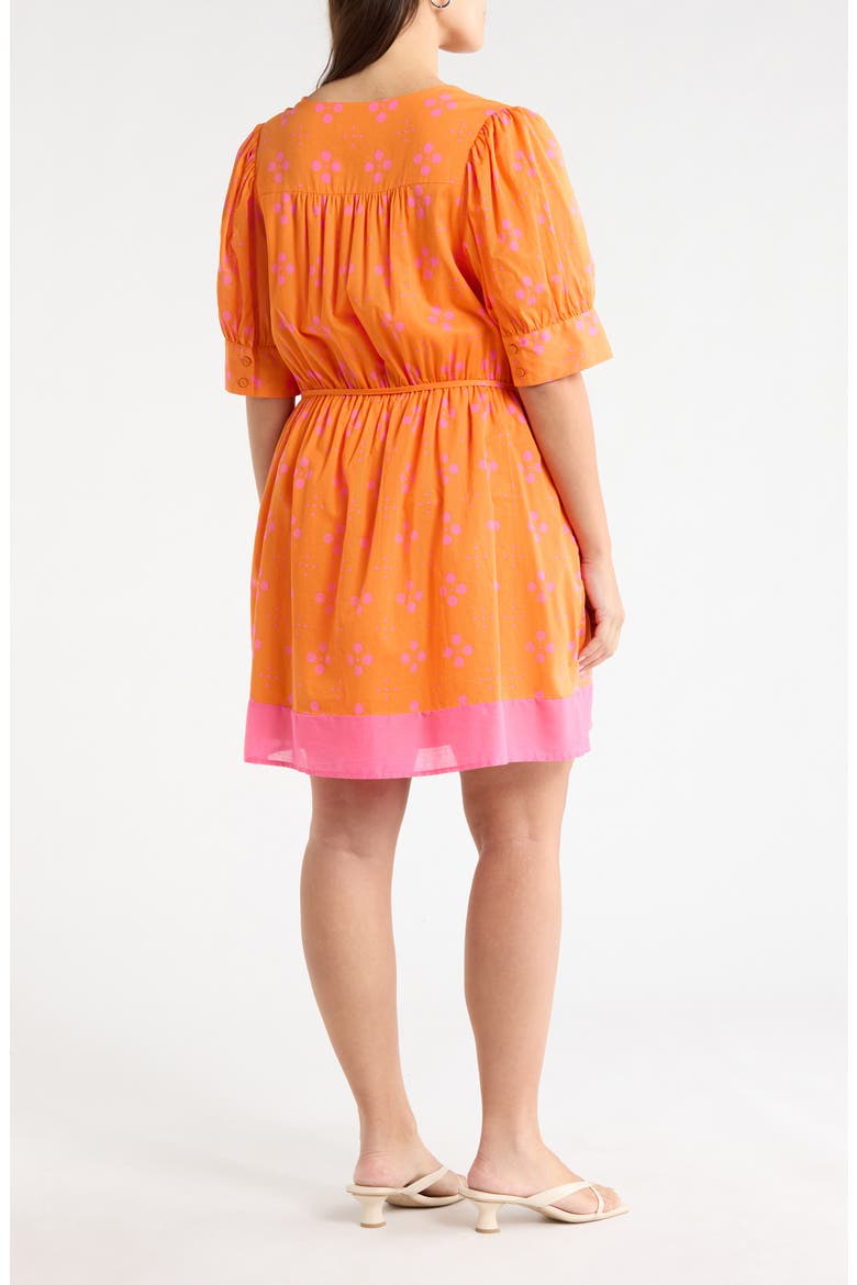 Donna Print Tie Waist Minidress, Alternate, color, ORANGE-PINK