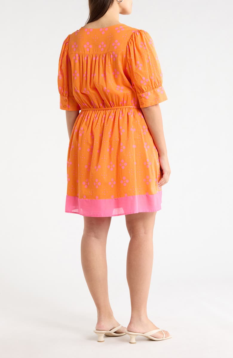 SUGARLIPS Donna Print Tie Waist Minidress, Alternate, color, Orange-Pink