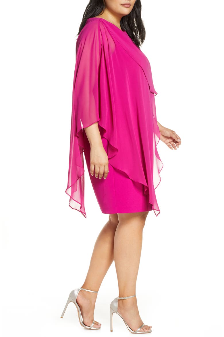 Chiffon Cape Cocktail Dress, Alternate, color, MAGENTA