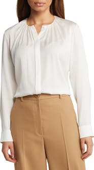BOSS Banorah Pleat Neck Stretch Silk Blouse