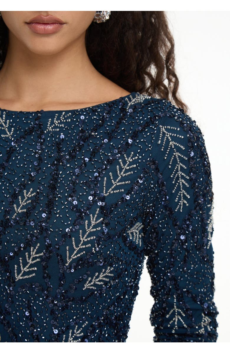 MARYISA Modest Embellished Sequin Beaded Dress Maxi With Detailed Work, Alternate, color, Navy