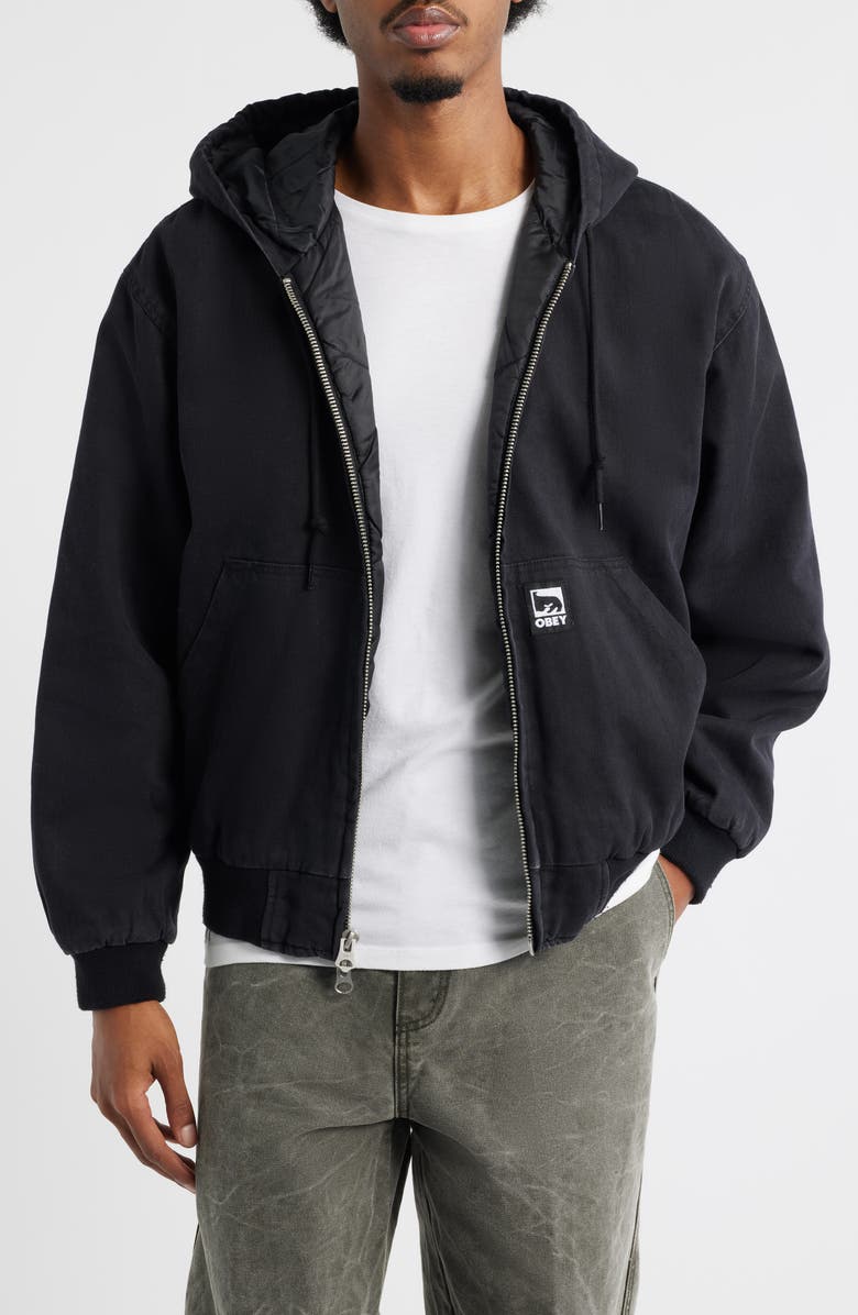 Obey Randy Hooded Cotton Jacket, Main, color, Black Faded Wash