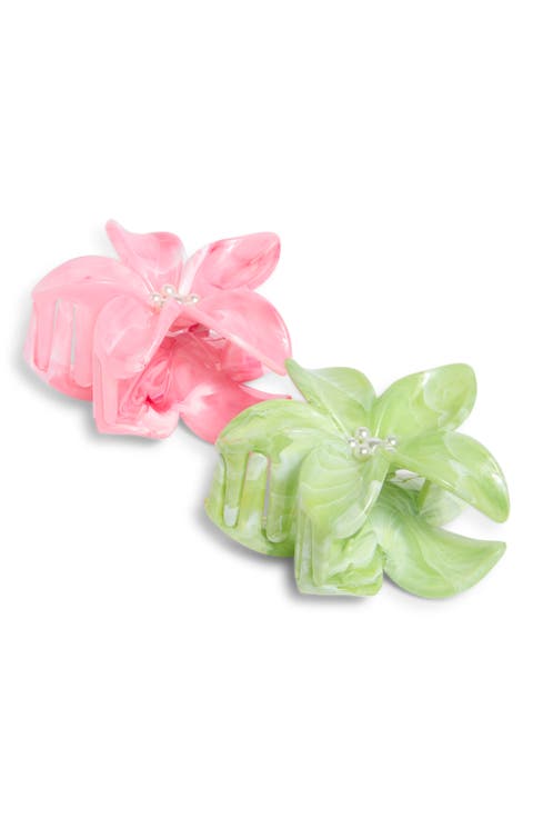 2-Pack Assorted Marbled Plumeria Claw Hair Clips