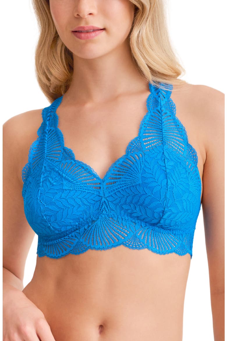 Belle Epoque Racerback Lace & Microfiber Bralette, Alternate, color, TRUE BLUE