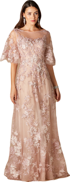 LARA New York Long Bell Sleeve V-Neck Beaded Gown