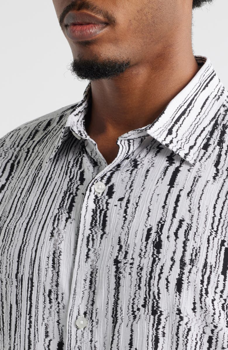 Open Edit Sizzle Stripe Short Sleeve Button-Up Shirt, Alternate, color, White- Black Sizzle Stripe