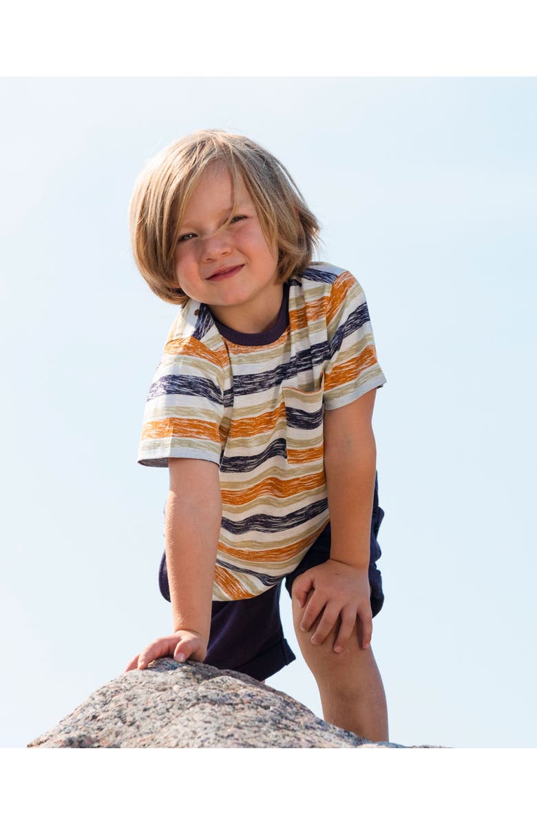 Deux par Deux Little Boy's Printed Organic Cotton Tee Navy Striped, Orange, And Lime Green, Alternate, color, 