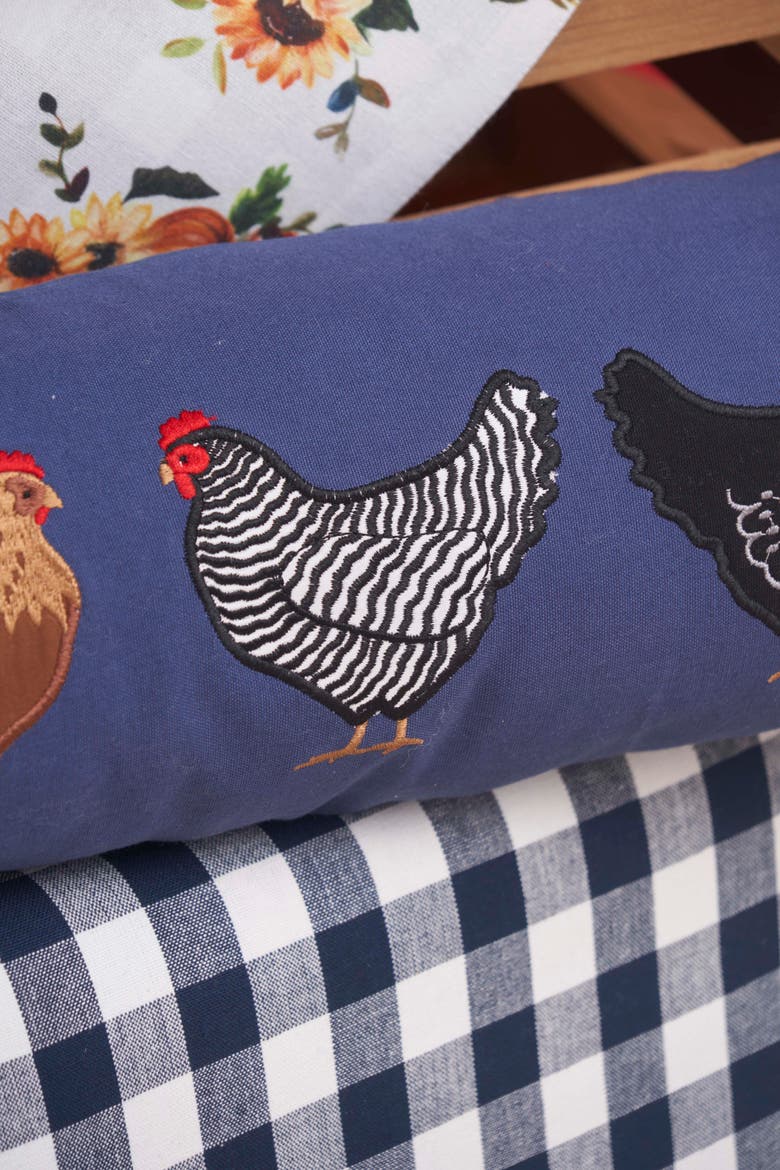 Chicken Hens Embroidered 100% Cotton Accent Pillow 8" x 30", Alternate, color, Blue