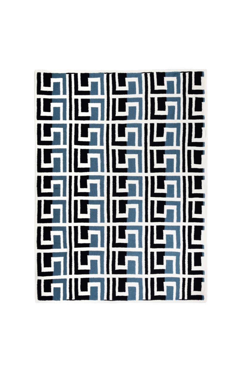 Kashwére Throw - Grecian - Chenilla Cloud, Alternate, color, Aegean Blue / Black / Creme