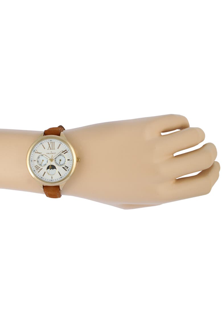 Sun Moon Multi Function Suede Strap Watch - 38MM, Alternate, color, Brown