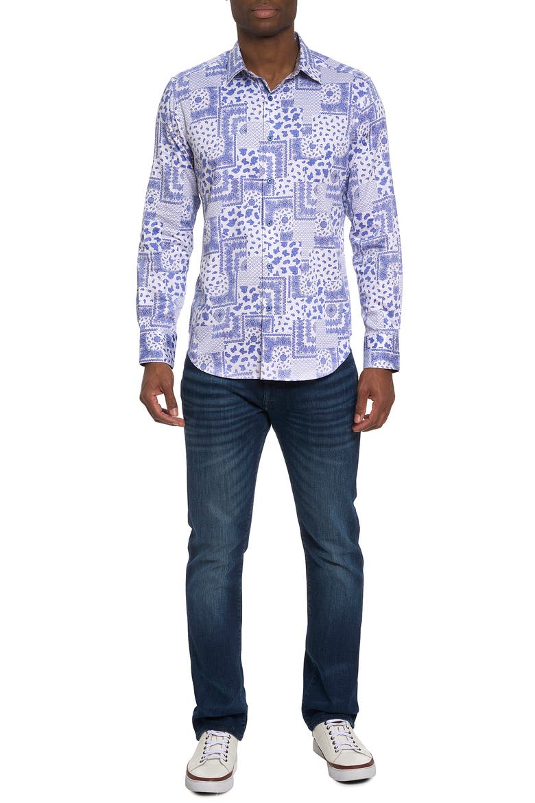 Vittoria Paisley Stretch Button-Up Shirt, Alternate, color, BLUE MULTI