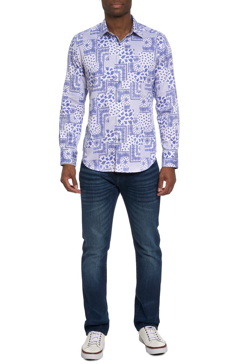 Robert Graham Vittoria Paisley Stretch Button-Up Shirt, Alternate, color, Blue Multi
