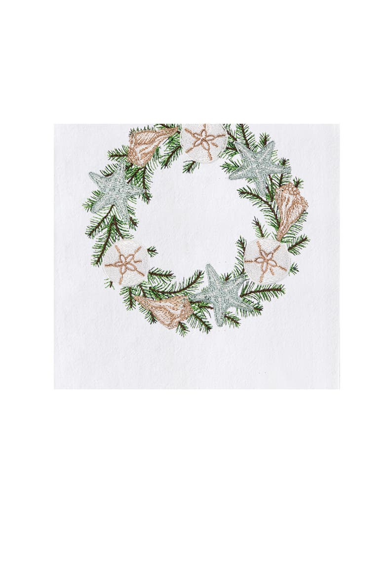 Coastal Shell Wreath 100% Cotton Flour Sack Dishtowel, Alternate, color, Green