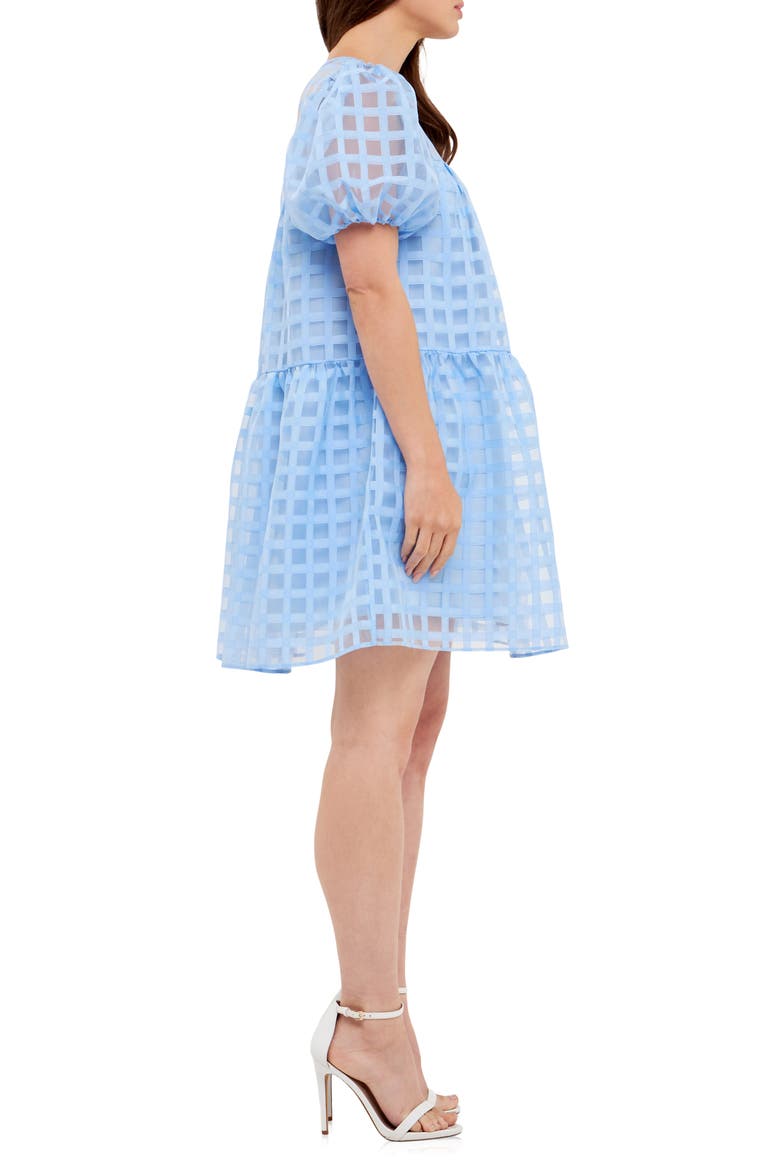 Gridded Puff Sleeve Dress, Alternate, color, OCEAN BLUE