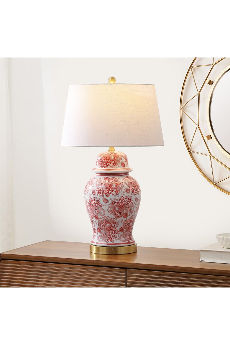 Ellis Chinoiserie Ceramic LED Table Lamp, Alternate, color, Red/White