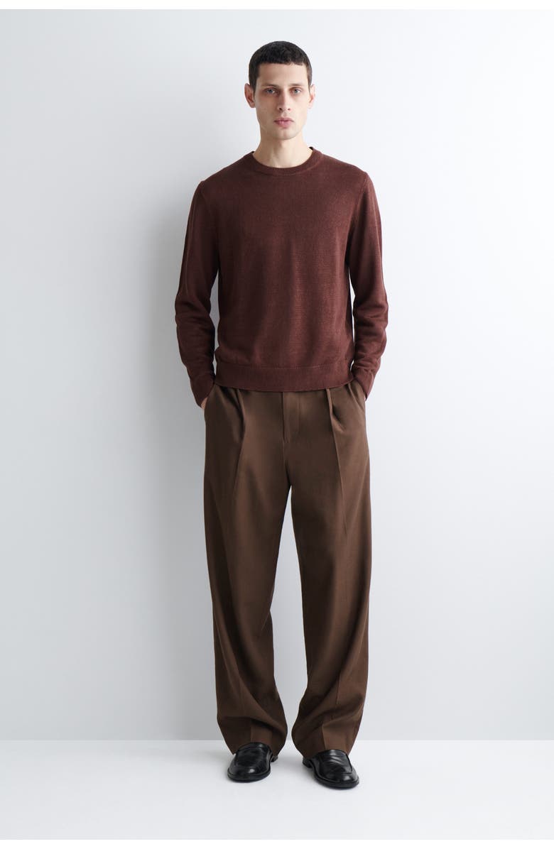 COS Knitted Linen Crew-Neck Sweater, Alternate, color, Brown