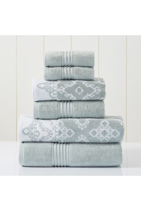 Yarn Dyed Jacquard/Solid Towel 6-Piece Set - Charlize Stone