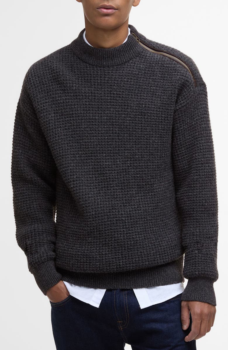 Barbour Gearstone Zip Shoulder Wool Sweater, Main, color, Charcoal Marl