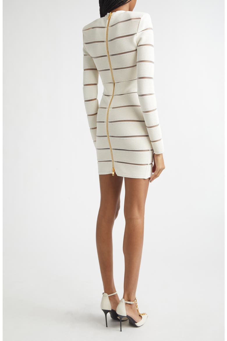 Illusion Stripe Long Sleeve Rib Glitter Knit Body-Con Minidress, Alternate, color, GDK NATURAL/ GD