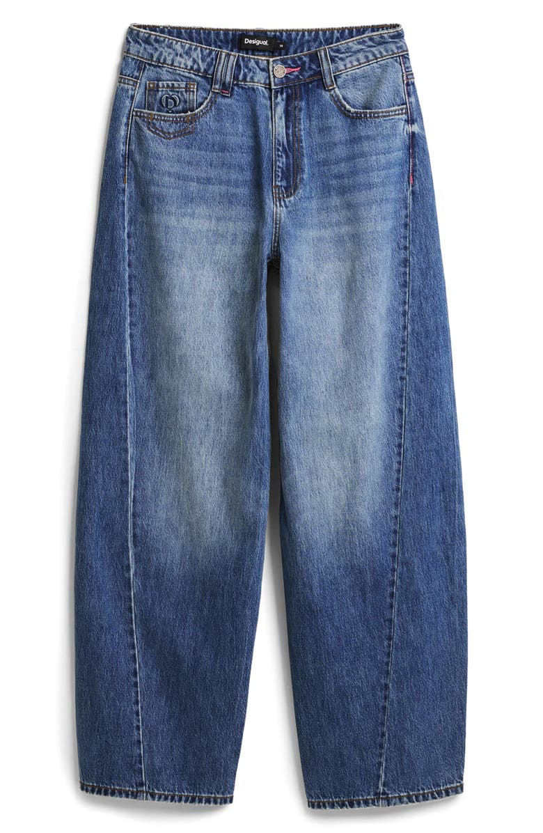 Desigual Hight Waist Barrel Legs Jeans, Alternate, color, Medium Blue