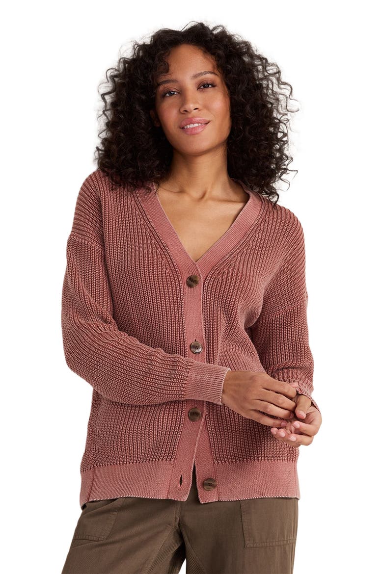 Garment-Dyed Organic Cotton Shaker Stitch Cardigan, Main, color, Garment Dye Hibiscus