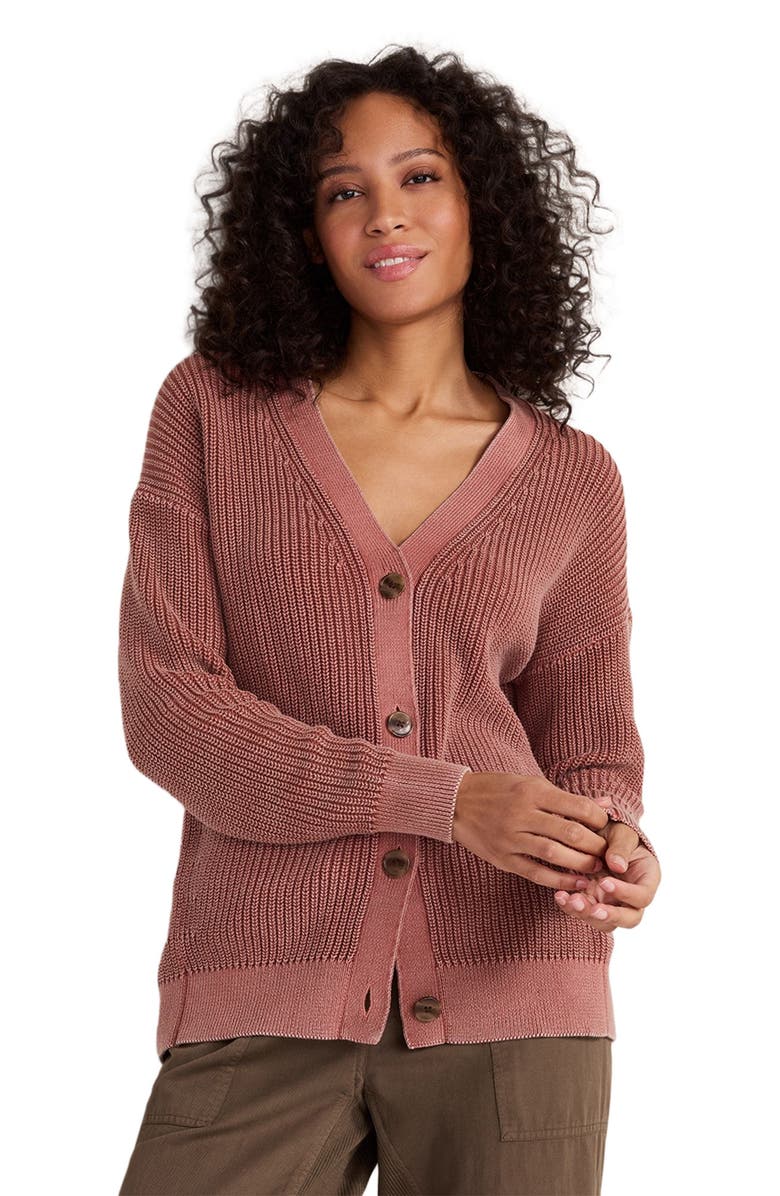 Haven Well Within Garment-Dyed Organic Cotton Shaker Stitch Cardigan, Main, color, Garment Dye Hibiscus