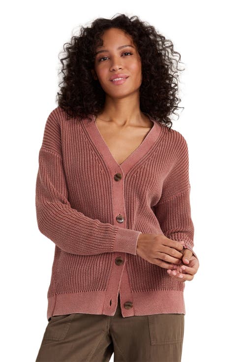 Garment-Dyed Organic Cotton Shaker Stitch Cardigan