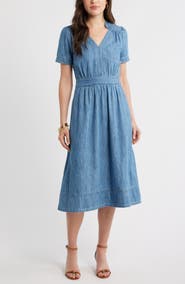 Caslon® Cotton Chambray Midi Dress