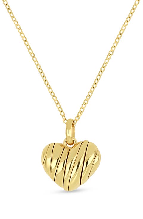 14K Yellow Gold Textured Heart Pendant Necklace
