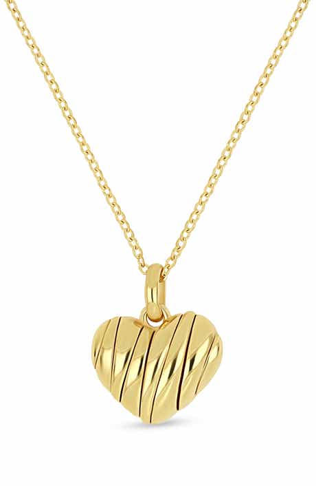 14K Yellow Gold Textured Heart Pendant Necklace