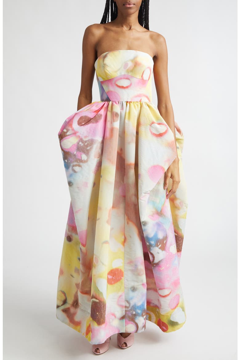 Moonshine Strapless Umbrella Gown, Main, color, LIMEADE MULTI