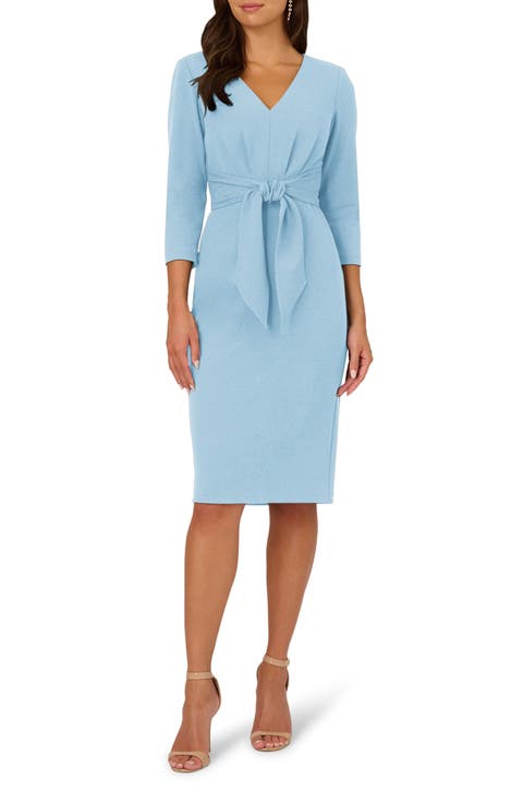 Tie Waist Crepe Sheath Dress