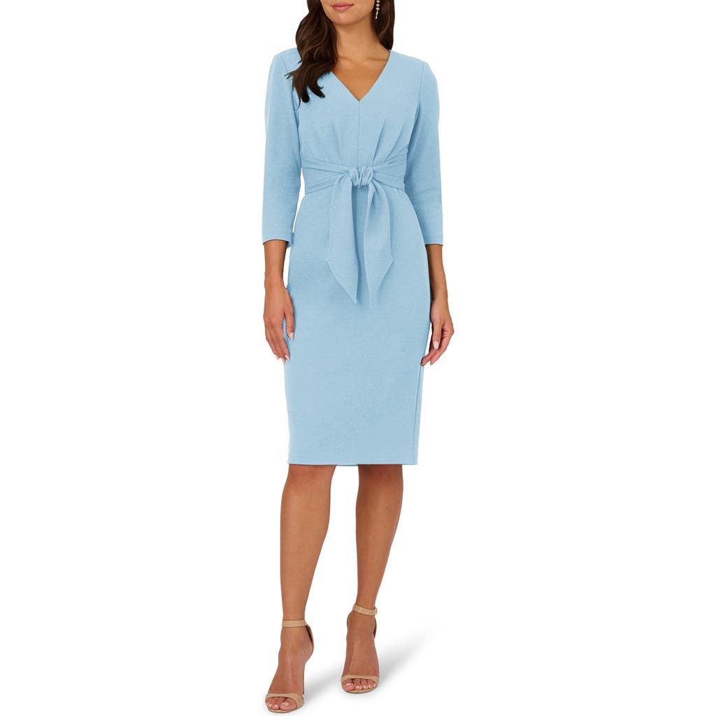 Adrianna Papell Tie Waist Crepe Sheath Dress In Blue