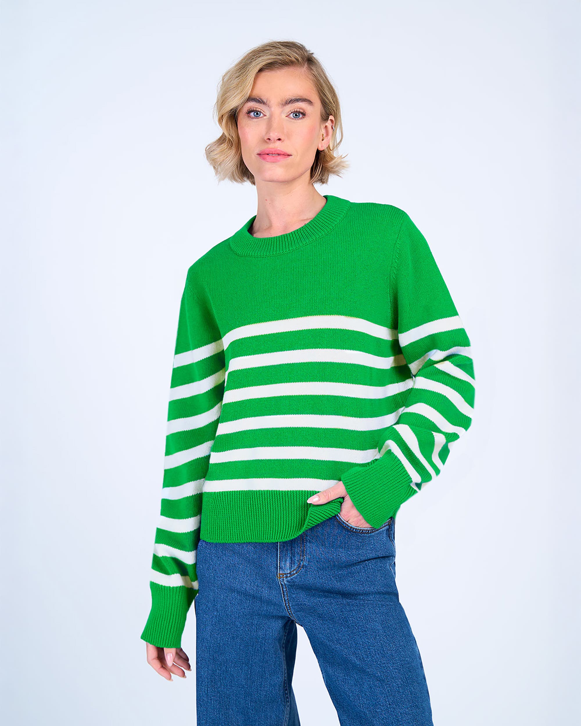 Long Sleeve Boxy Stripe Crew Sweater - image 3