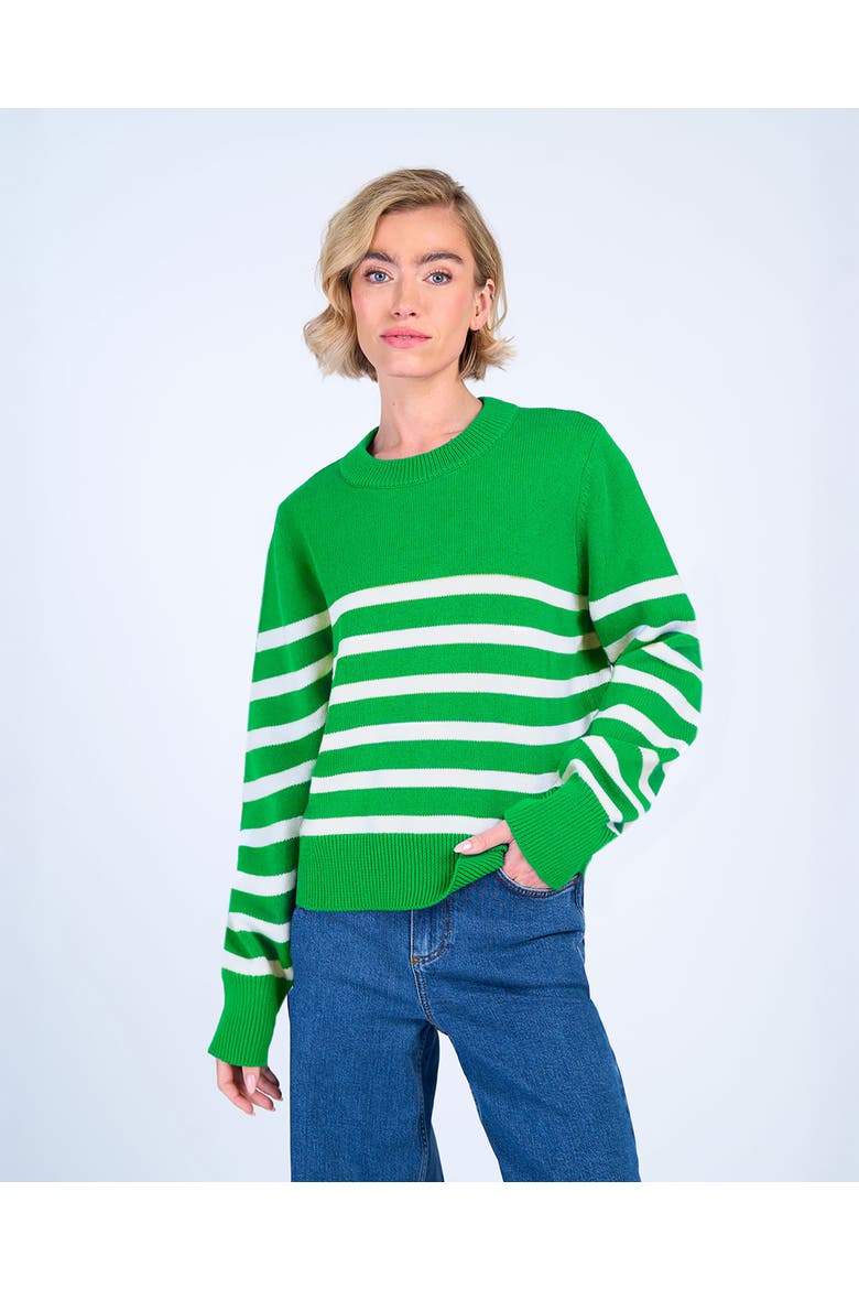 Long Sleeve Boxy Stripe Crew Sweater, Main, color, Green & Soft White