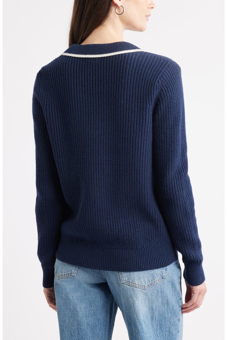 Johnny Collar Cotton & Wool Sweater, Alternate, color, NAVY STILL