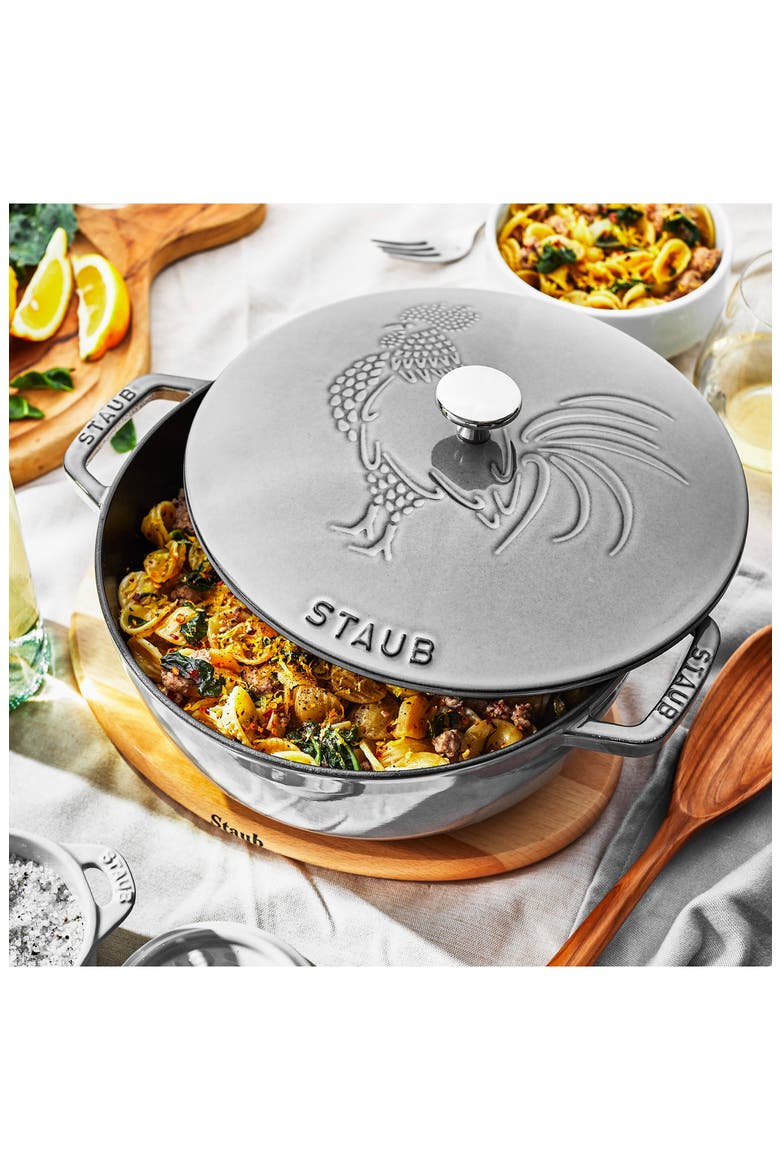 3.75-Quart Enameled Rooster Lid Cast Iron French/Dutch Oven, Alternate, color, GRAPHITE