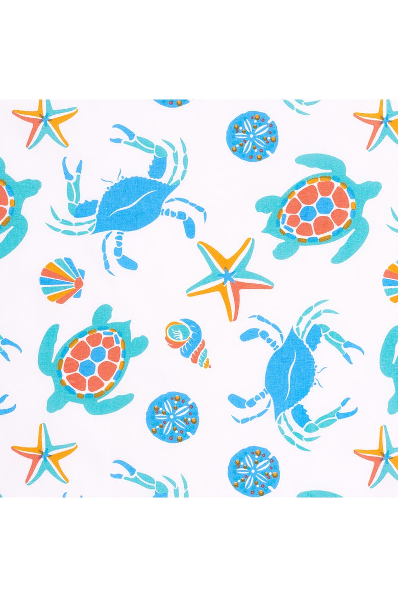 Caraway Coral Kitchen Towel Blue Seaturtle Crab & Starfish Print, Alternate, color, Blue