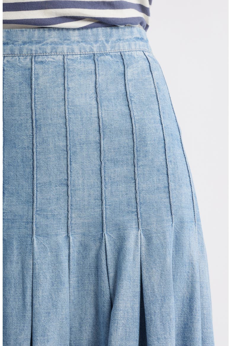 The Rhythm Pleated Chambray Midi Skirt, Alternate, color, BOILER WASH