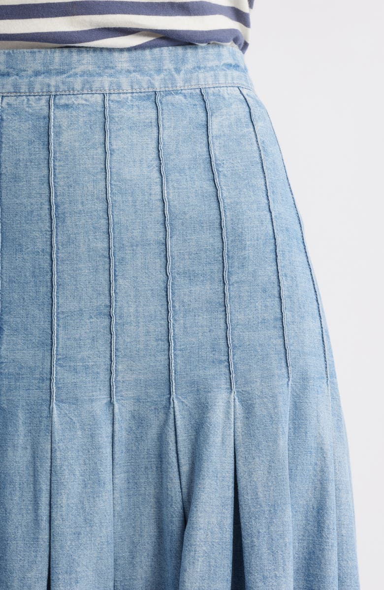 THE GREAT. The Rhythm Pleated Chambray Midi Skirt, Alternate, color, 
