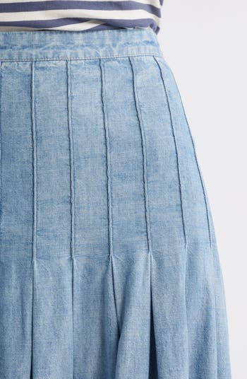 THE GREAT. The Rhythm Pleated Chambray Midi Skirt | Nordstrom